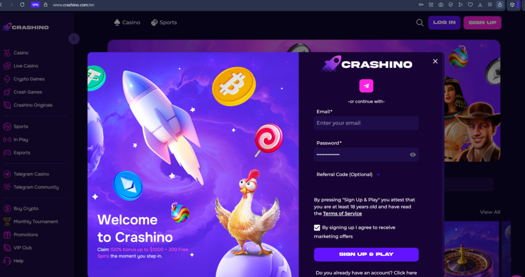 Crashino login