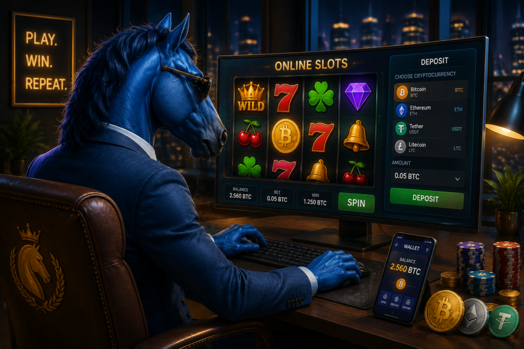 Crypto casino player depositing Bitcoin and USDT to play online slots