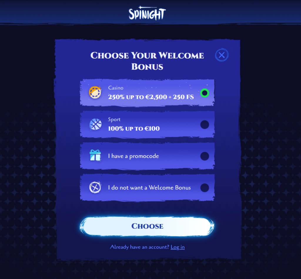 SpiNight Casino Welcome Bonus