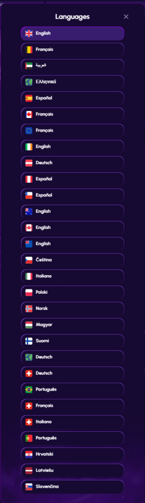 NovaJackpot casino Languages