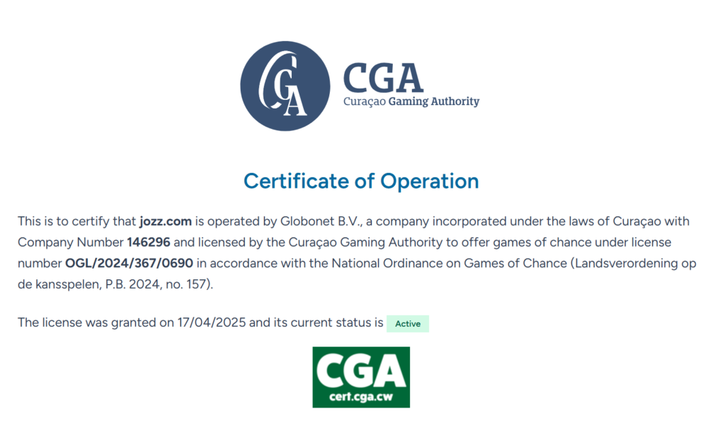 jozz casino license 2