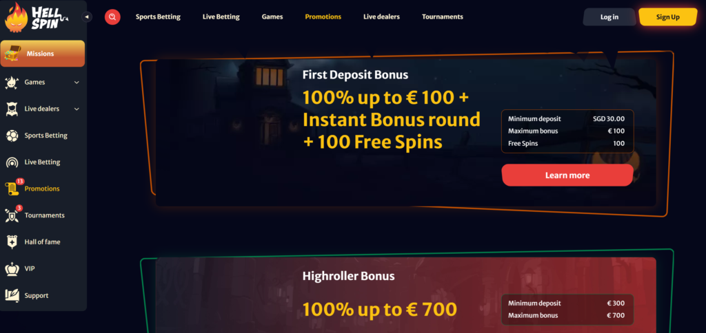 HellSpin Casino welcome bonus