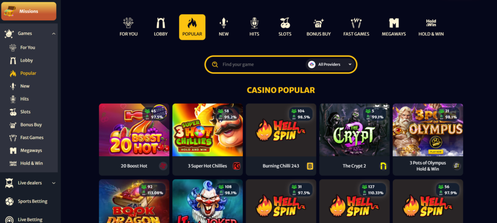 HellSpin Casino games and slots