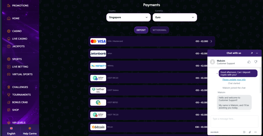 NovaJackpot casino crypto payments