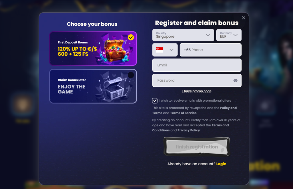 SlotsGem Casino Login and register