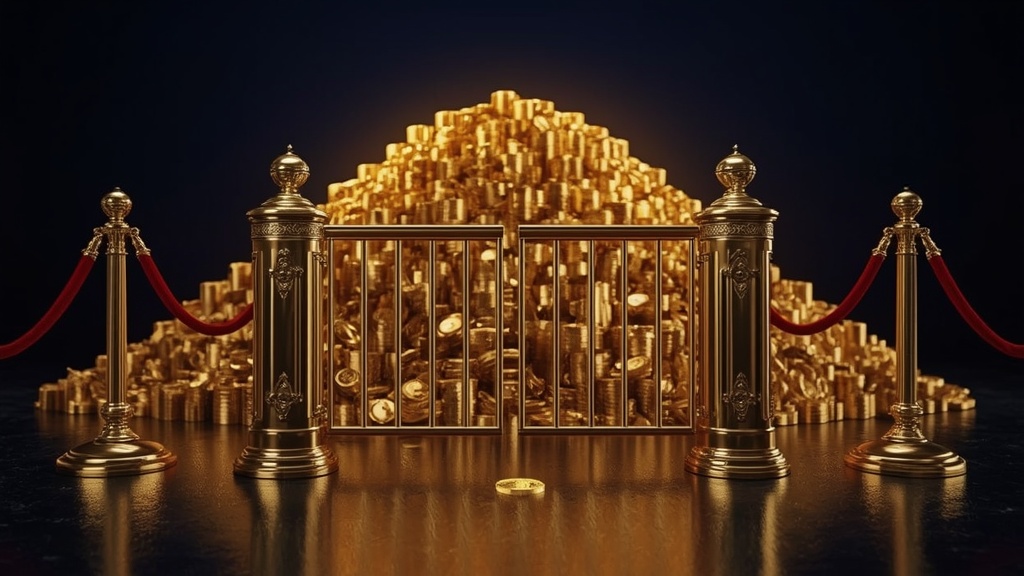Eine Absperrung vor einem Berg aus Goldmünzen — das deutsche Einsatzlimit von einem Euro